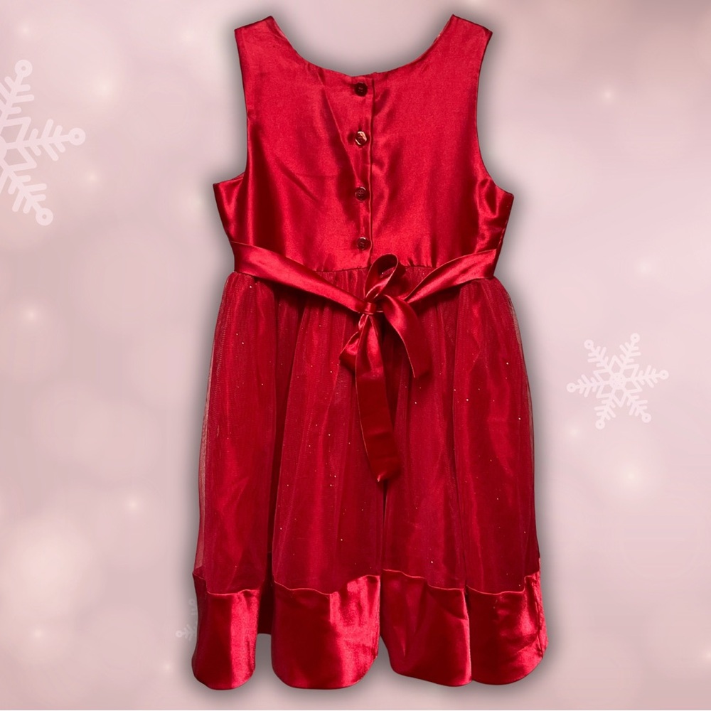 EmilyWest Young Girls Red Satin & Sparkle Tulle Party Dress Girls Size 7 - Picture 2 of 2